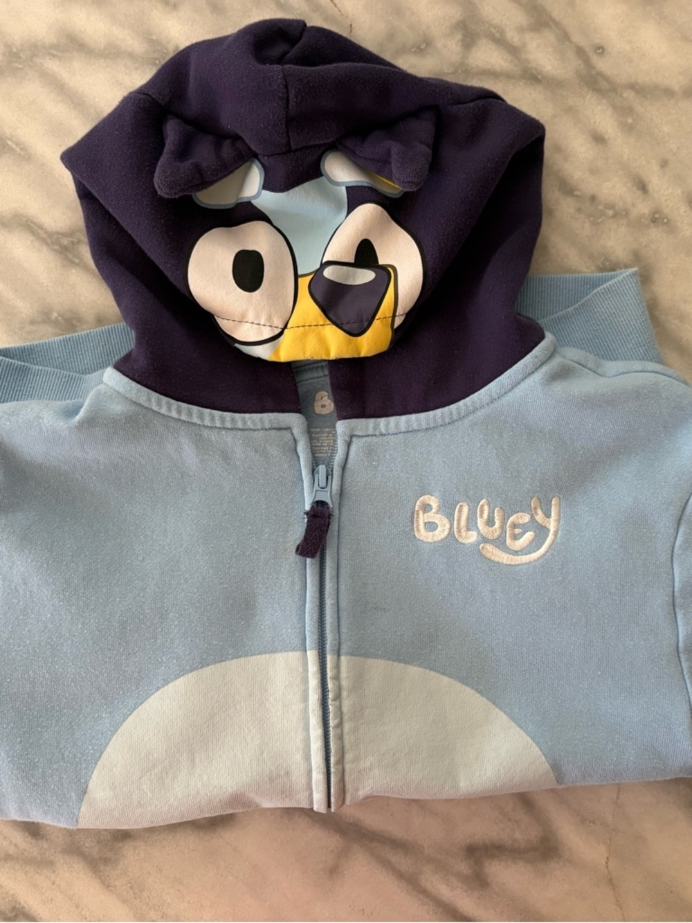 Bluey Kids Hoodie - Light Blue & Navy Character Zip-Up